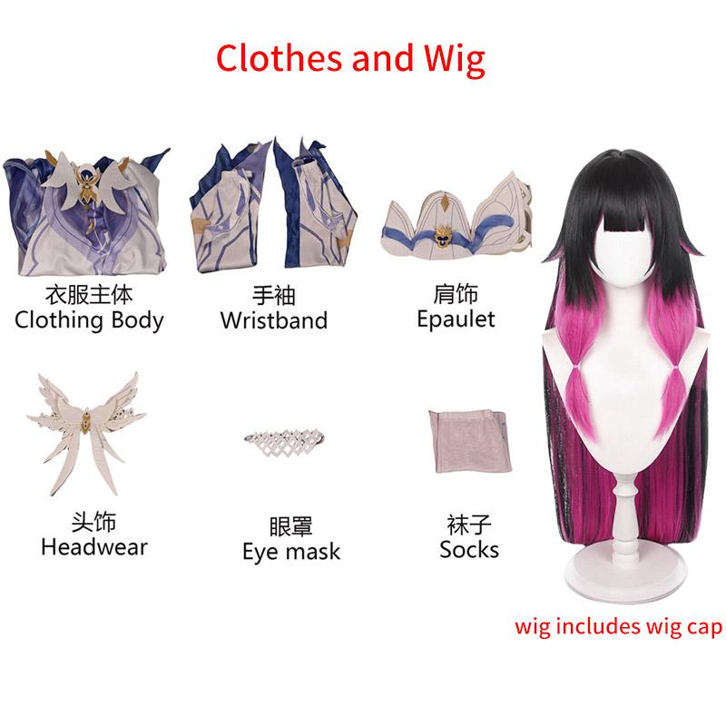 New Damselette Columbina Cosplay Costume Wig Game Impact Fatui Cosplay Suits Women Role Play Party Dress Outfits
