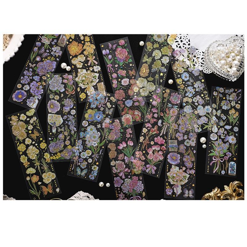 3Pcs/Set 3D Hot Stamping Stickers Four Seasons Flowers Decorative Pvc Stickers Scrapbooking Stick Label Diary Album Stationery