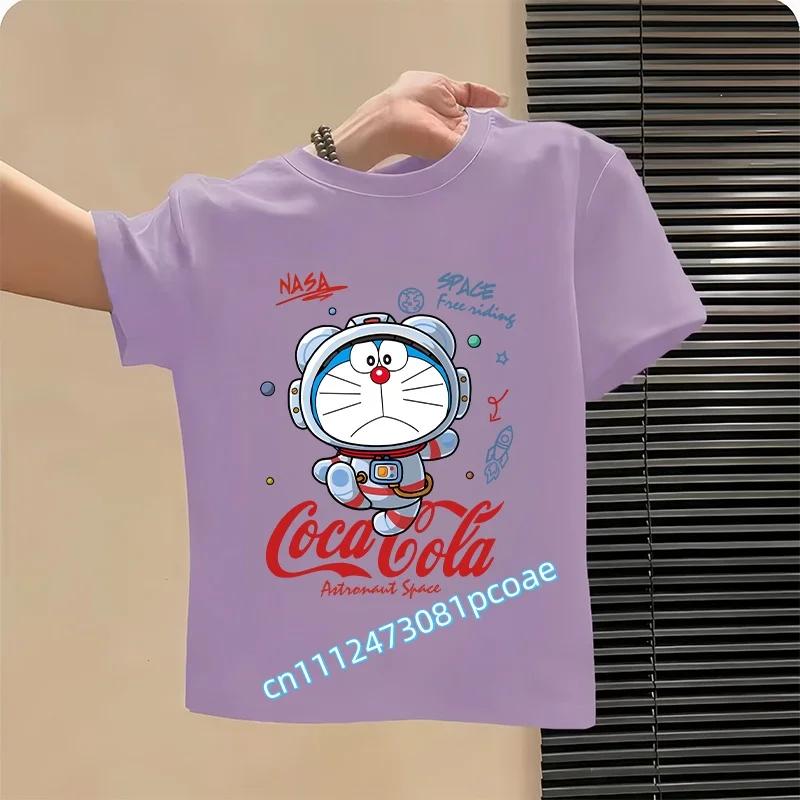Doraemon Children's Pure Polyester Short-Sleeved Boys' Sports Shirt, Girls' Casual Top, Big Bear Cartoon Print Summer T-Shirt