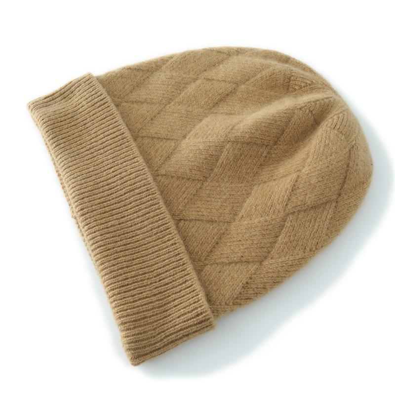 % Merino wool knitted wool hat, seat knitted, thickened thermal bag head hat, universal cold hat for men and women