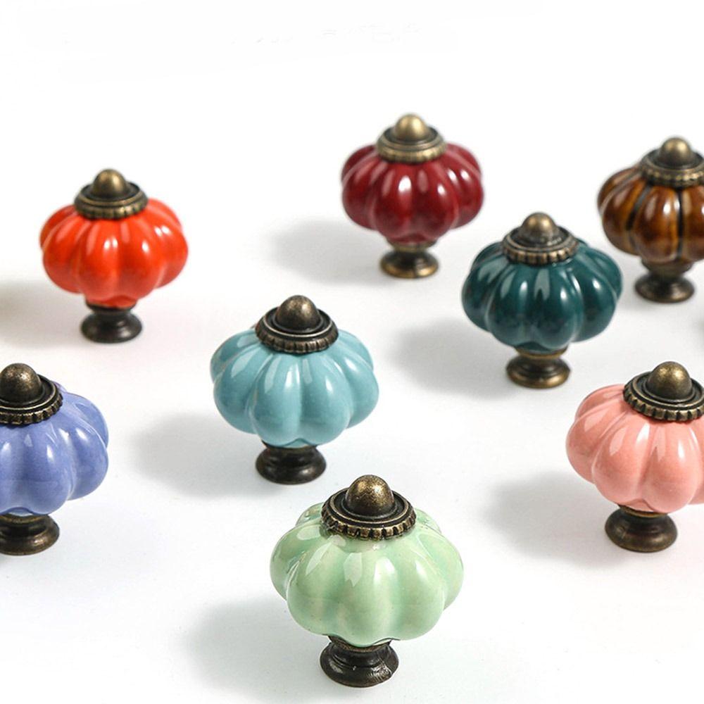 Single Hole Cabinet Knob Round Drawer Knobs Retro Ceramic Pumpkin Handle  Kitchen