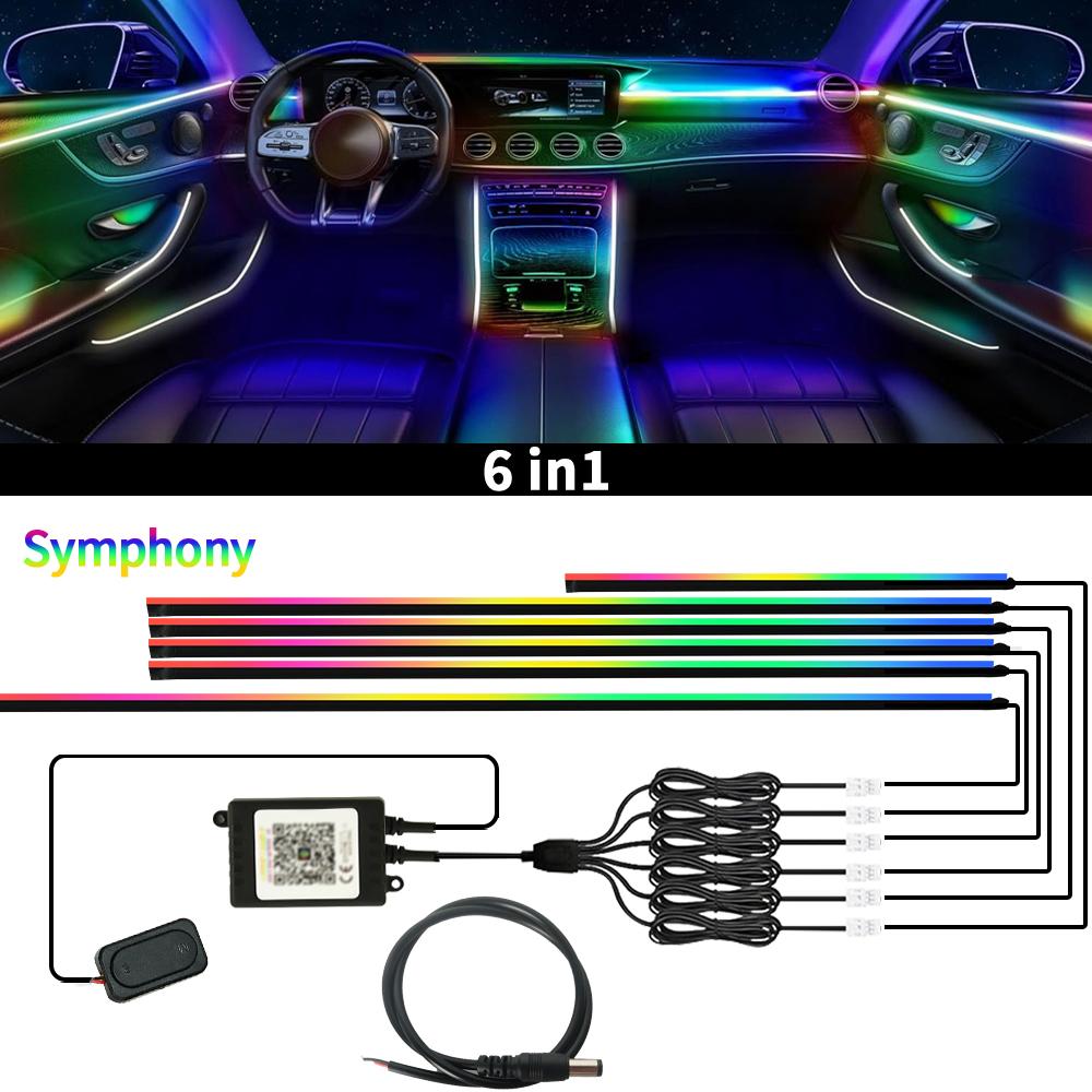 6/10/18 in 1 Symphony RGB Neon Light Car Ambient Light Interior Acrylic LED Strip Decoration Atmosphere Lamp by APP Control