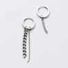 P0928W Silver 925 Drop Chain Asymmetrical Ring Earrings Piercing 1 Pair