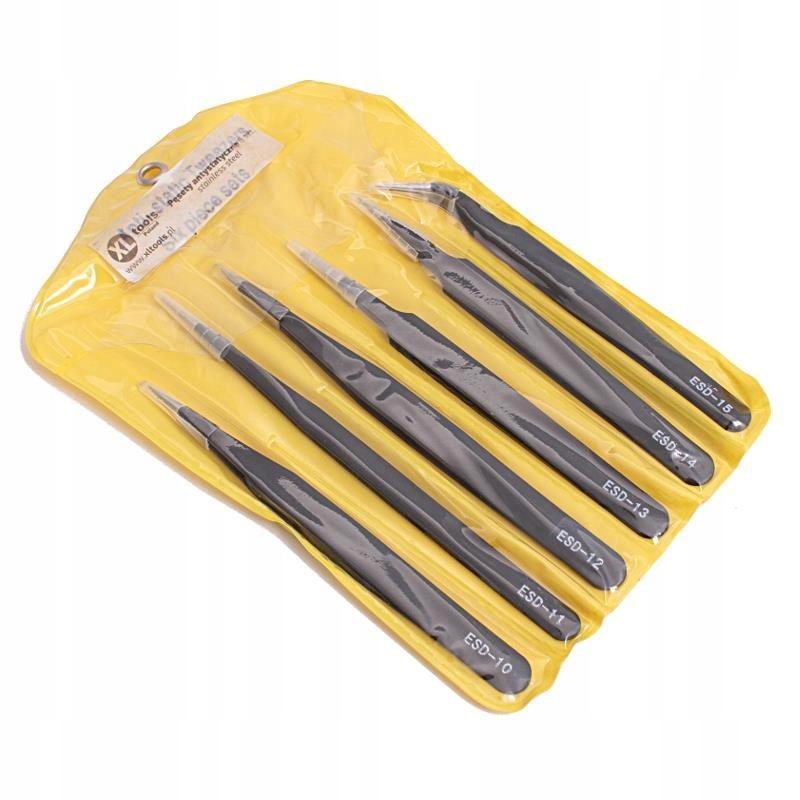 6-piece antistatic ESD tweezers 12-14cm stainless steel