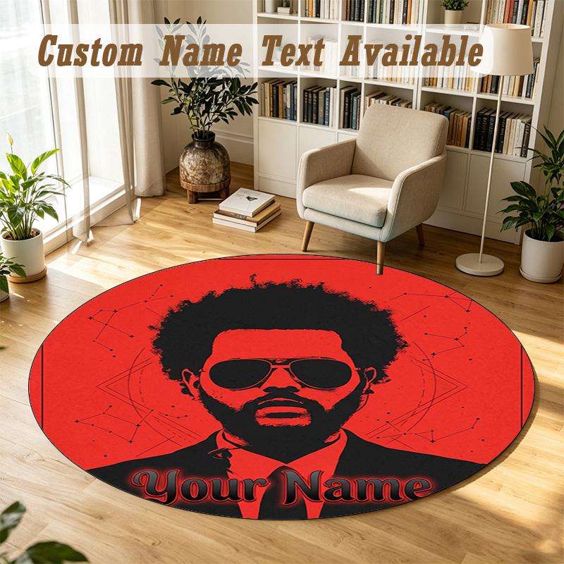 Round Rug Custom NameThe Weeknd Pattern Non Slip Carpet Home Floor Decor
