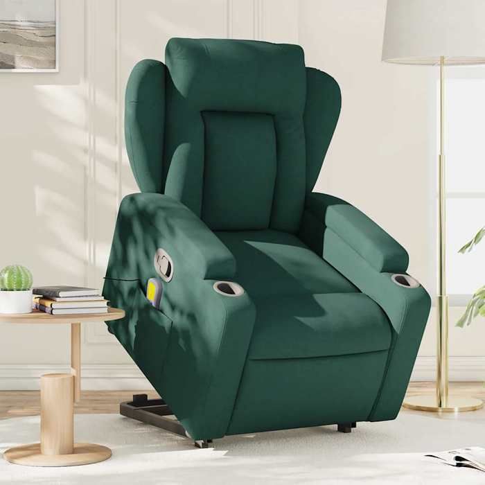 VidaXL Recliner Massage Chair Dark Green Fabric 3204500