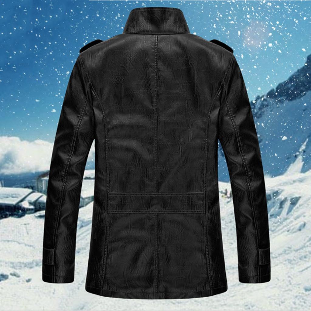 Мужская зимняя куртка с лацканами, кожаная одежда, пальто с плюшем