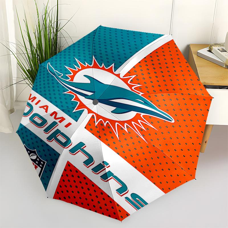 Автоматический складной дождевой зонт Miami Dolphins NFL - Портативная 3-складная конструкция с 8-реберным железным каркасом, для фанатов и путешественников, идеальный подарок для F