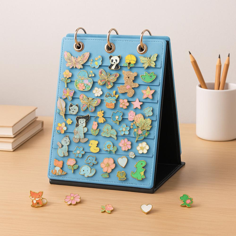 Felt Pin Display Stand Flip Top Badge Display Cases Portable Pin Trading Book Jewelry Organizer