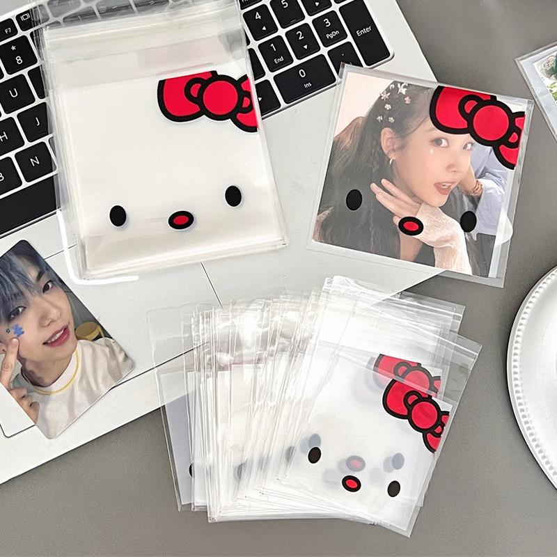 100 шт. Пакет с зип-локом с принтом Hello Kitty от Sanrio, пакет для упаковки карточек со звездами, самозакрывающийся пакет для хранения, мультяшный одноразовый пакет для конфет с возможностью герметичного закрытия