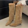 Autumn Winter Sexy Women Suede Knee-High Boots Street Style Pointed Toe Low Heels Cowboy Ladies Shoes Long Botas Simple Comfort