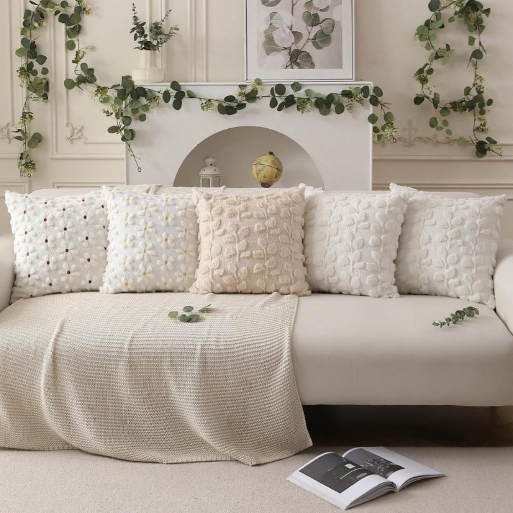 Embroidery Daisy Spring Pillow Covers Soft Plush Throw Pillow Cases Home Sofa Decor