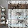 Rustic “Gratitude”, “Thank You”, “Blessings” Text Stylish Blue and White Design Shower Curtain, Bathroom Decorative Shower Curta