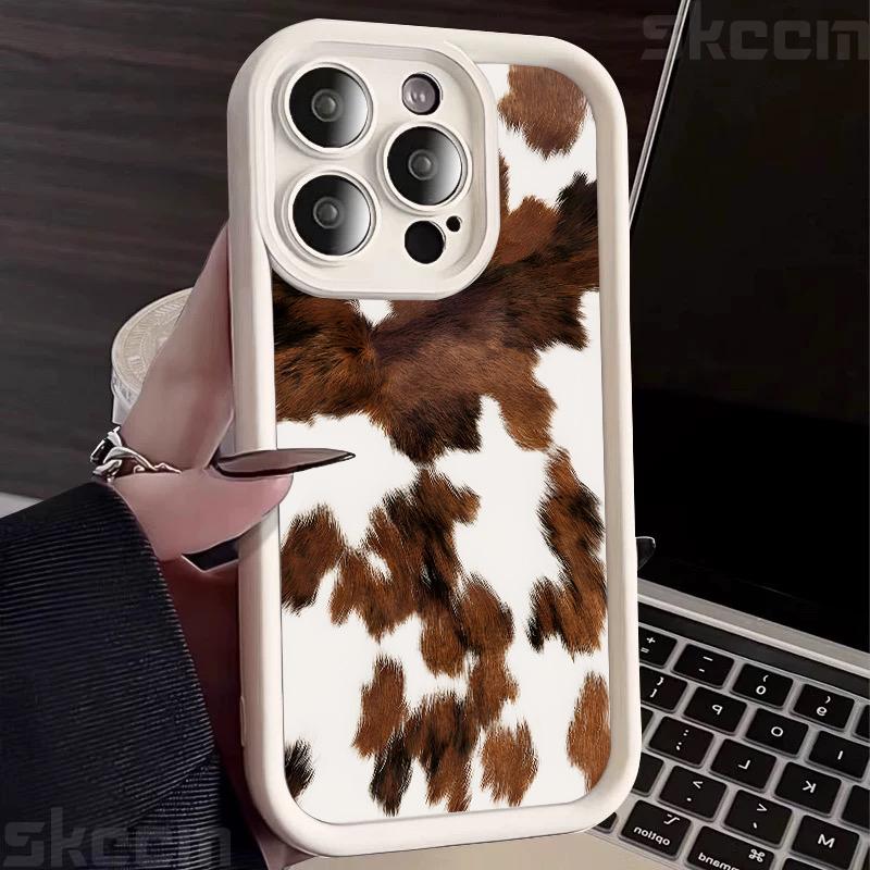 Винтажный чехол для телефона с рисунком под коричневую коровью кожу для iPhone 16 Pro Max 15 14 13 12 11 16E 7 8 Plus X XS XR Матовый ударопрочный мягкий чехол