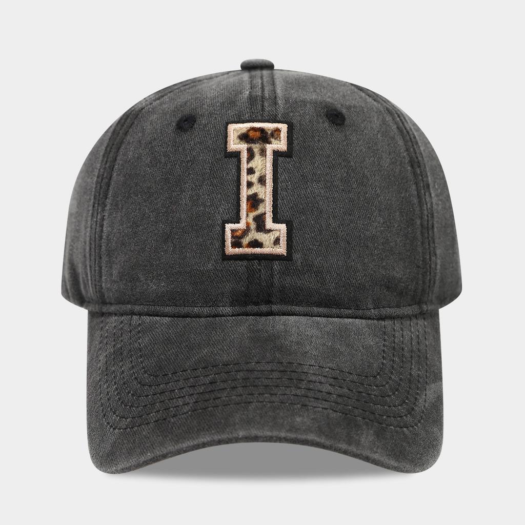 Black Baseball Cap, 26 English Letters Leopard Print Duckbill Hat, Women's Retro Fashion Sports Sun Hat, Trendy Cap