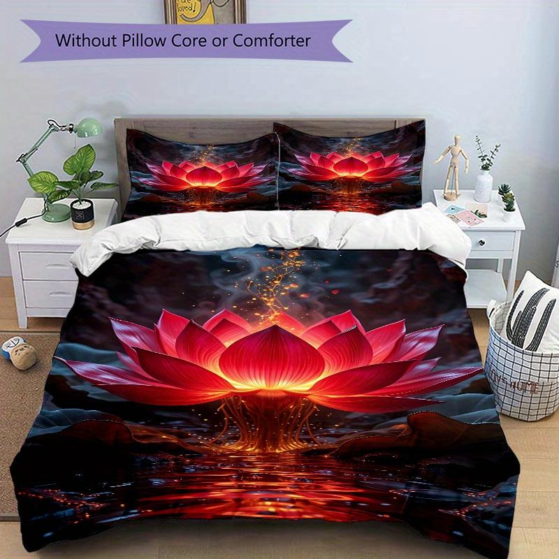 3pcs Lotus Bloom Soft Comfortable Bedding set, For Bedroom, Guest Room And Dorm, All - Season Use, High-Definition Printing171