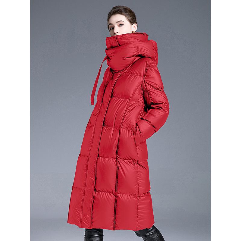2024 Женская европейская и американская утолщенная куртка на 90% из белого утиного пуха: Удлиненное, теплое, свободное и модное зимнее пальто