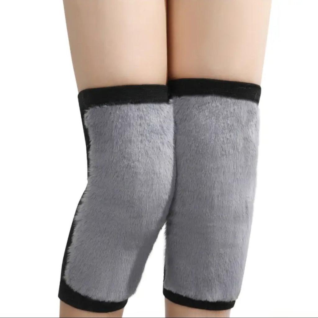 Unisex Winter Faux Rabbit Hair Knee Warmers Fleece-Lined Thickened for Cycling Cold Protection Elderly Knee Protection