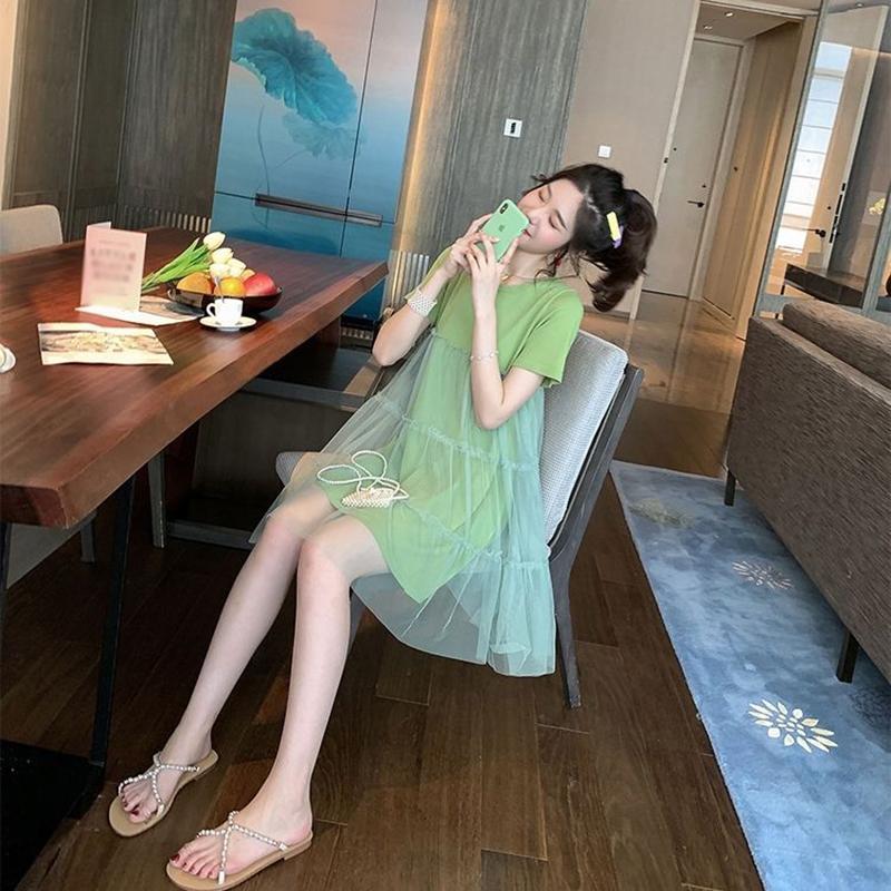 Summer Dress Loose Thin Short-sleeved Top Mid-length Summer Dress