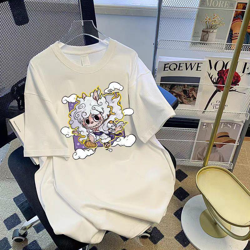 Labubu одежда мультяшная футболка с коротким рукавом для мальчиков и девочек летняя повседневная топы