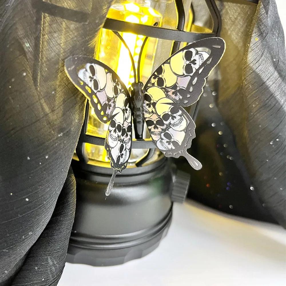 Двухслойное украшение в виде черепа и розы на Хэллоуин, 3D наклейки для украшения гостиной и спальни, Набор из 12 штук