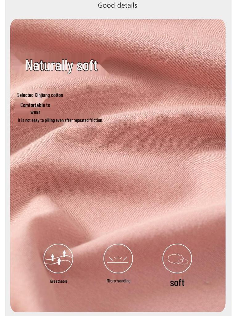 Женский комплект термобелья большого размера из двухсторонней фланели - Чистый хлопок, Толстый базовый слой с круглым вырезом для осени и зимы