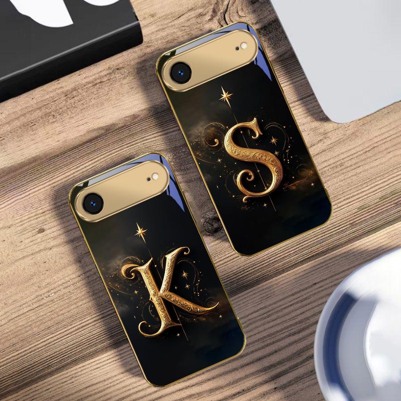 Магические буквы "K S A" Для IPhone 17Pro Max 16 17 Pro oMax 15 Pro 14 13 Plus 12Mini 11ProMax XR 16E Air Золотой стеклянный чехол для телефона