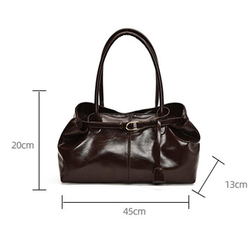 New Oil PU Leather Handbag Multifunctional Casual Tote Bag Large Capacity Underarm Bag Women