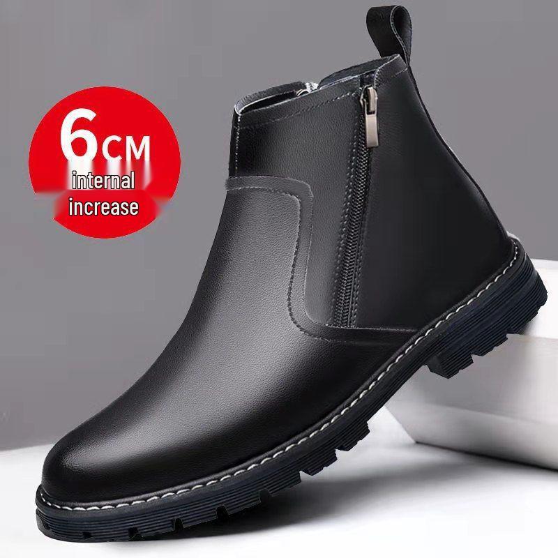 Мужские высокие ботинки Martin: Мягкая кожа, Увеличивающие рост, Плюс бархат, Утолщенные зимние хлопковые ботинки.