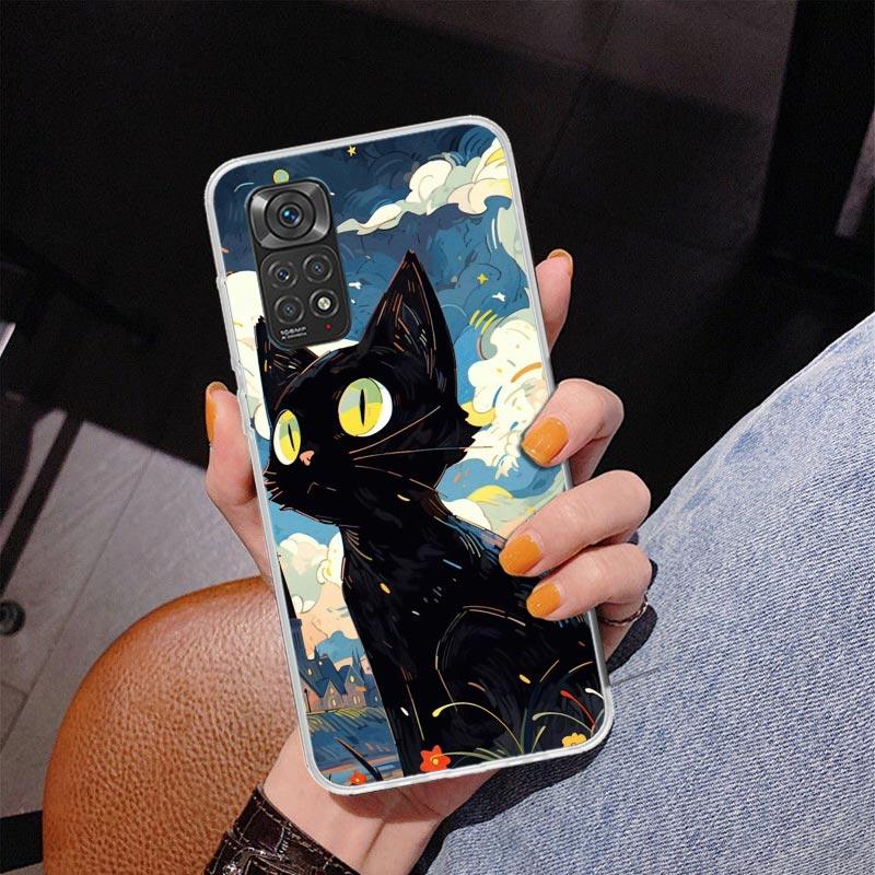 Anime Cute Black Cat Meow Phnoe Case for Phnoe Case for Xiaomi Redmi Note 15 14 14S 13 Pro Plus 12 12S 11S 11E 10S 10 11T 5G Uni