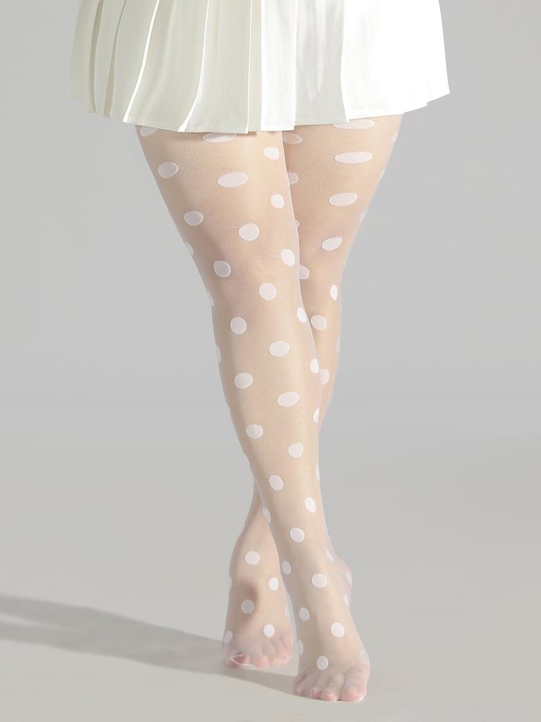 Классические белые чулки в горошек из жаккарда, большого размера
