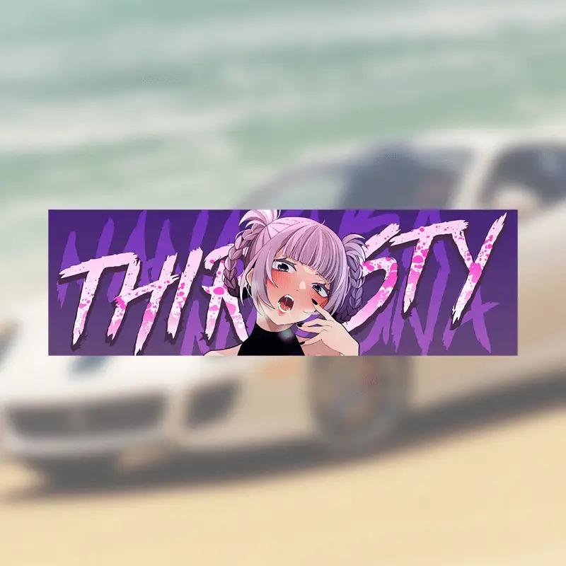 Розовая наклейка с двойным пучком в стиле аниме THIRSTY 1 шт., 2D плоская водостойкая виниловая наклейка для автомобиля, скейтборда, багажа