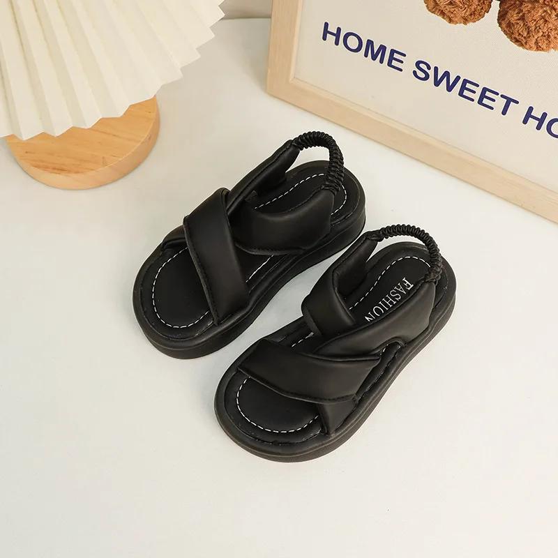 Детские сандалии 2024 года, летние популярные сандалии для маленьких девочек, модные детские повседневные пляжные сандалии с толстой подошвой, универсальные для отдыха на открытом воздухе