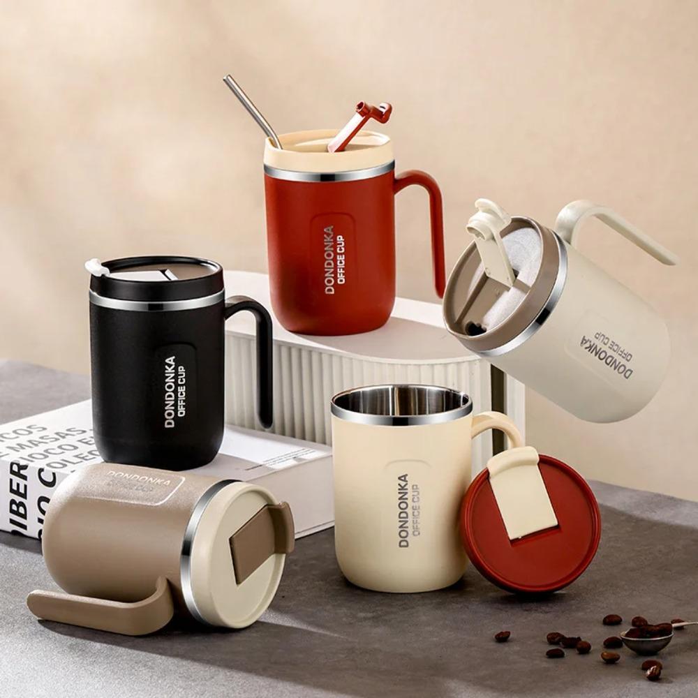 500ml Mug Office Portable Insulated Coffee Cup with Straw Travel Mug Handle Cup Drink Water Tea Milk Bottle Storage Tool