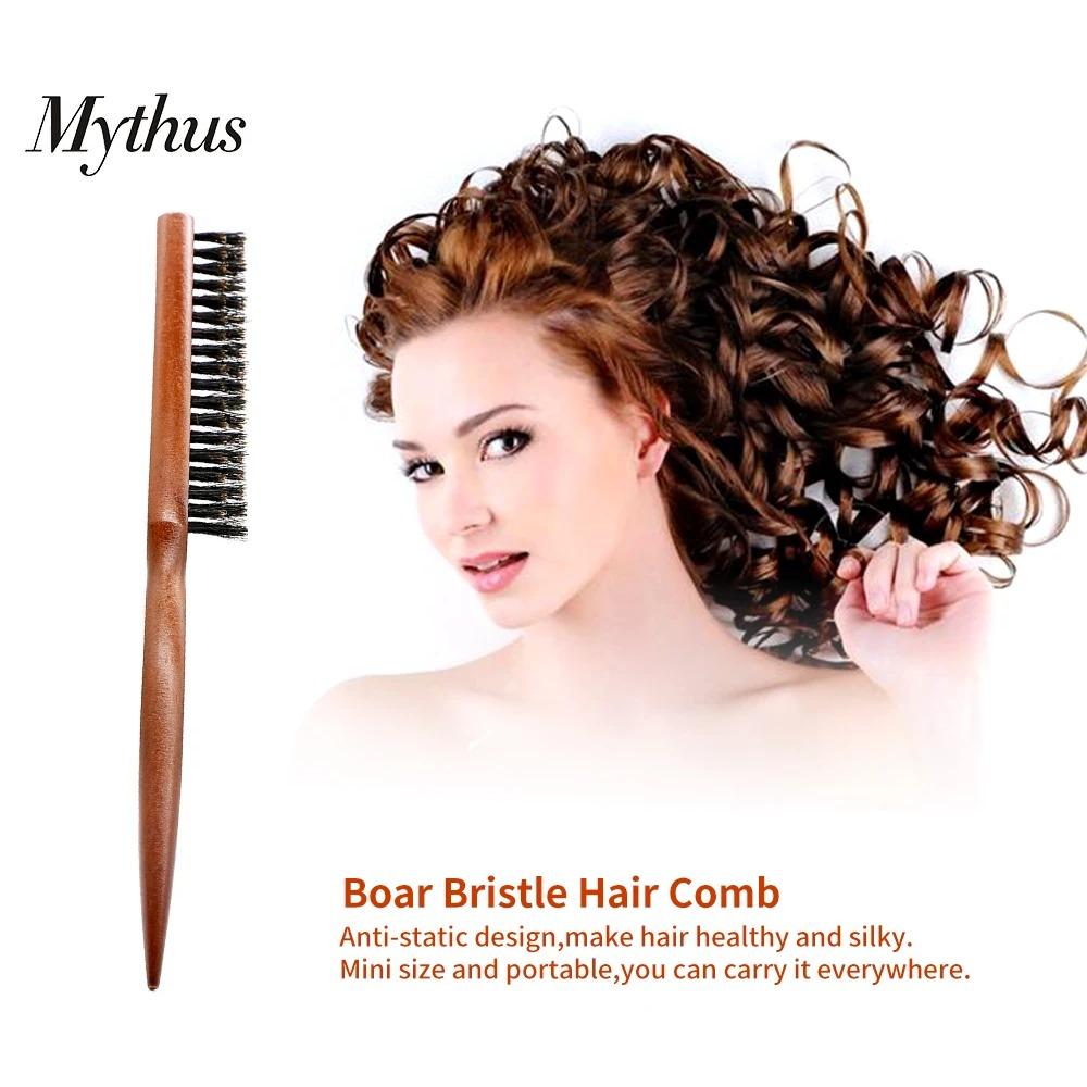 1PC Natural Boar Bristle Hair Fluffy Comb Wood Handle Hair Brush Anti-static Barber Hair Comb Scalp Massage Hairdresser Styling Tool