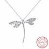 925 Sterling Silver Necklace Double Dragonfly Crystal Pendant Necklace For Women Girl Female Fine Jewelry Wedding Gift