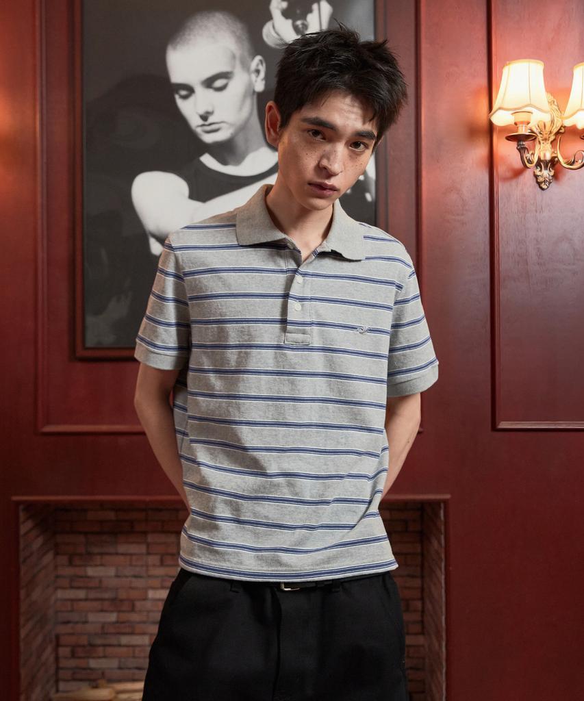 AREUBAN Free Ride Crop Pique T-Shirt_Blue Stripe