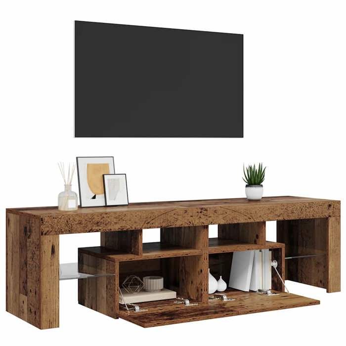 vidaXL Meuble TV avec lumières LED vieux bois bois d'ingénierie, support TV, meuble multimédia, console TV, meuble hifi, 856303
