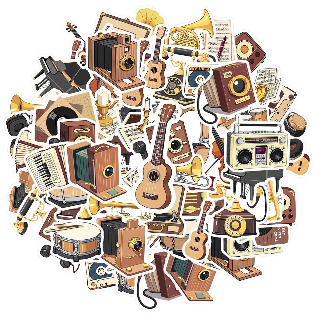 35pcs-50pcs Nostalgic Vintage Music Stickers Retro Retro Instruments Stationery Stickers Classic Stickers Pack For Laptop