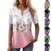 Женская повседневная футболка с v-образным вырезом и коротким рукавом с цветочным принтом и декоративными пуговицами, топ