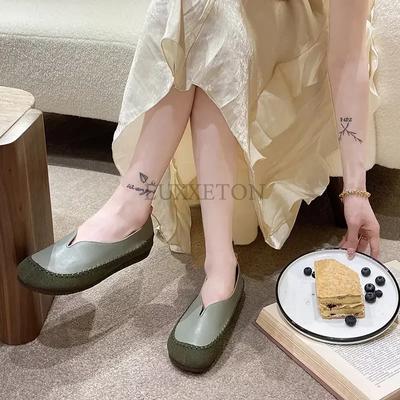 Мягкая кожаная женская обувь на шнуровке, кроссовки в стиле ретро, роскошные мокасины ручной работы с круглым носком, женские туфли-лодочки Zapotas De Mujer