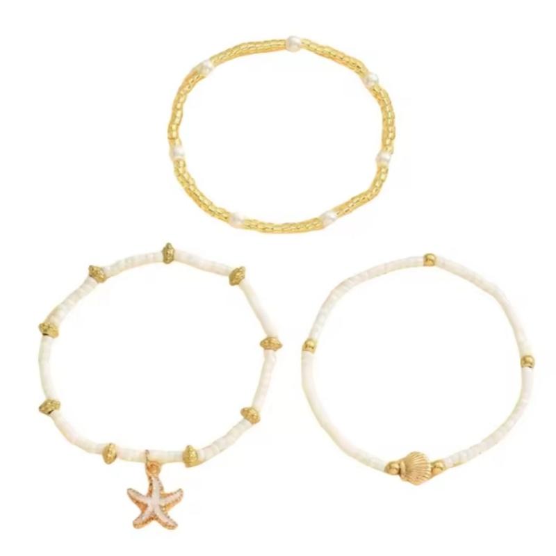 Богемный стиль Морская звезда Ракушка Миллебисер Цепочка на щиколотку Трехслойный набор Пляжный Элегантный Аксессуар для украшения ног