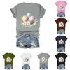 Women's Casual Easter Print Loose T-shirt Round Neck Pullover Short Sleeve Top