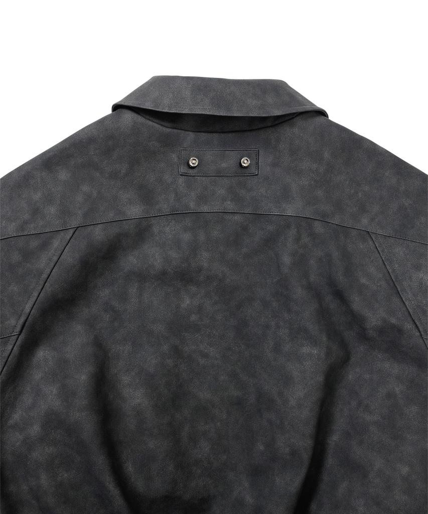Ajobyajo [Pog:Service X Ajobyajo] Faded Panel Faux Leather Jacket [Black]