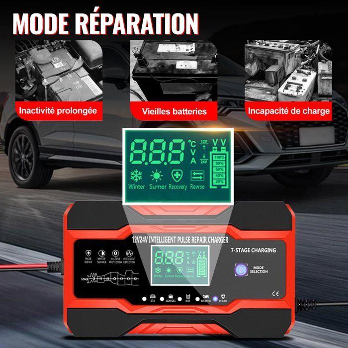 Chargeur de batterie - AIMOONSA - 10 A/5 A (12V/24V) - Intelligent - Écran LCD tactile - 5 modes