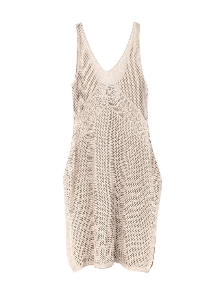 Однотонное ажурное платье без рукавов с V-образным вырезом для пляжного отдыха - Коллекция Весна/Лето