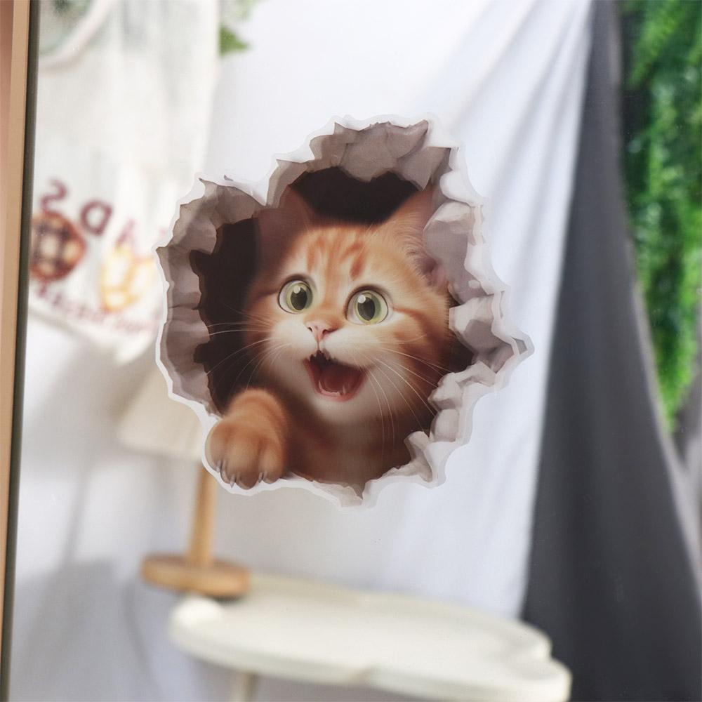 3D Mouse and Cat Stickers PVC 3D Self Adhesive Decals Funny Mouse Hole Wall Sticke  Living Room