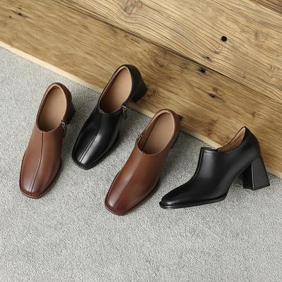 Ретро коричневые ботинки челси квадратный толстый каблук маленькие кожаные туфли с юбкой короткие ботинки средние ботинки женские французские ботинки с глубоким носком