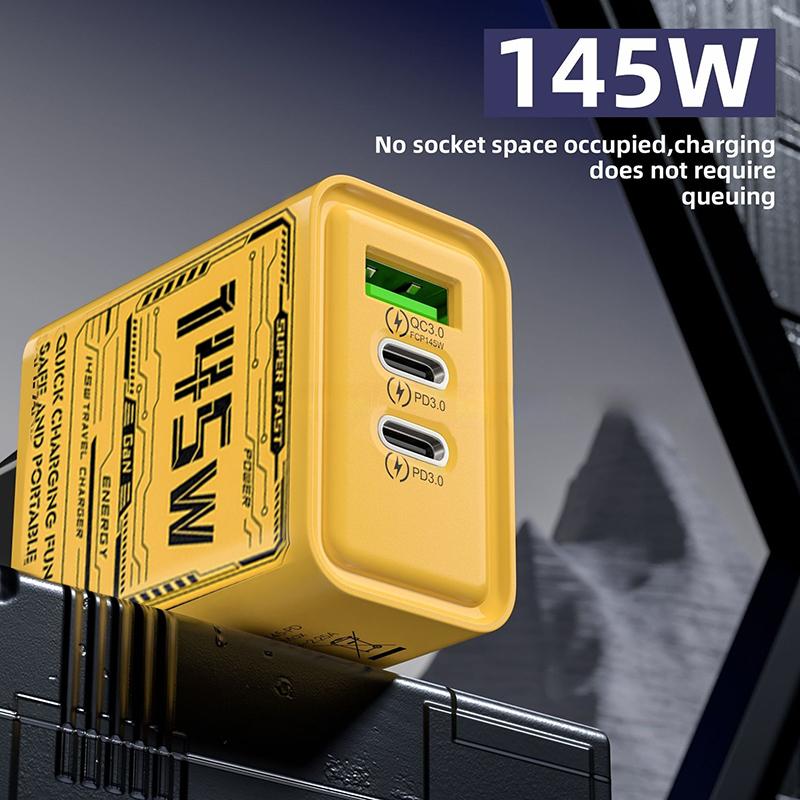 145 Вт 3 порта Type-C USB GaN Зарядное устройство для телефона Для iPhone Для Samsung Huawei Xiaomi PD Быстрая зарядка Адаптер питания для мобильного телефона Дорожный