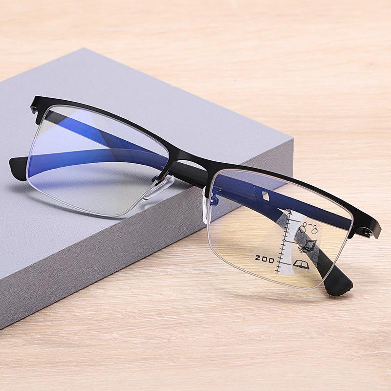 Multifocal Progressive Reading Glasses Office Computer Anti Blue Light Eyeglasses with Presbyopic Lens Eyewears Metal Frame